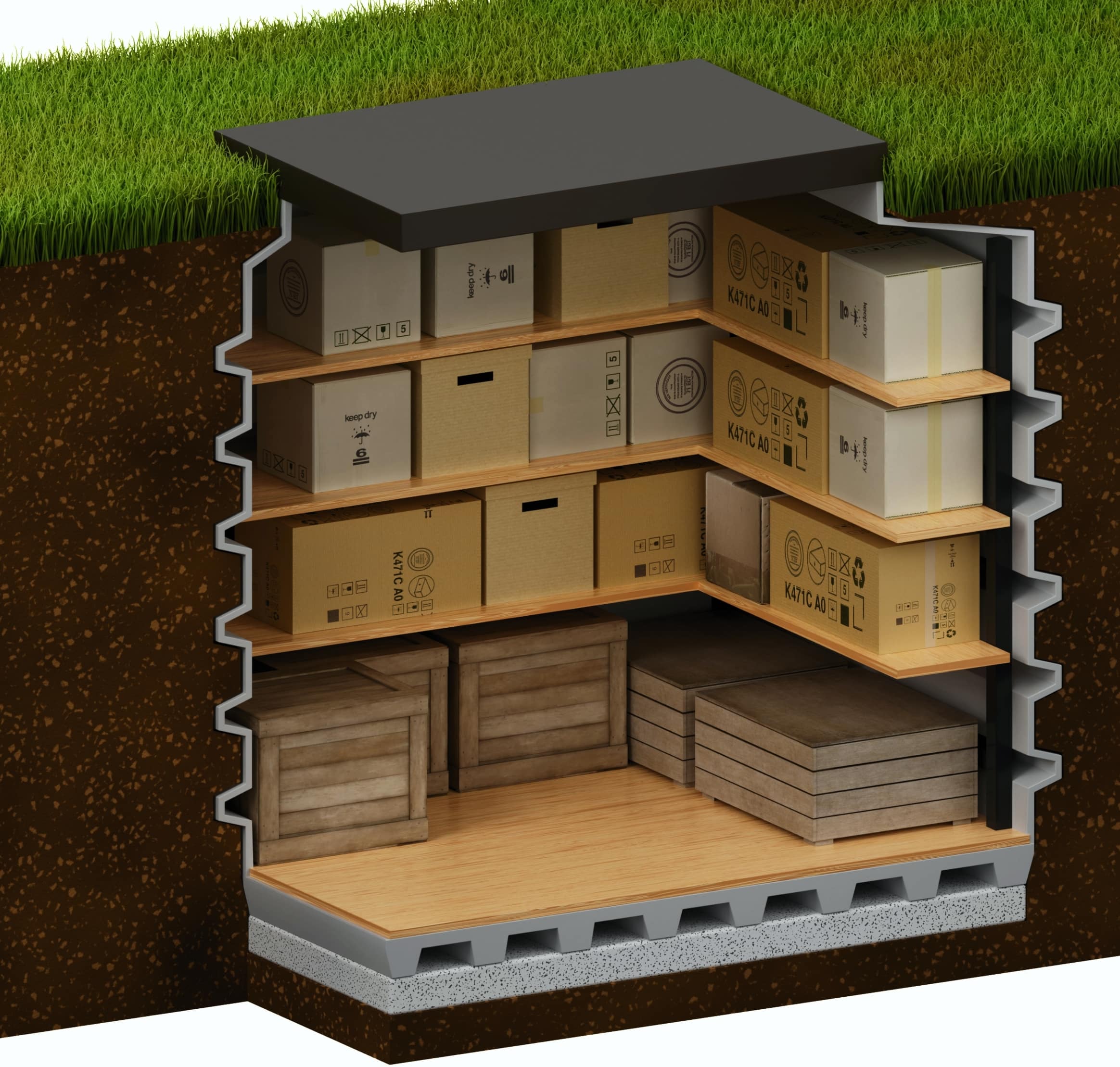 Spiżarnia - Pod tarasem można umieścić schowek 1,6 m² Magazyn Podziemny 130x160 Natural Fridge  9 900  zł