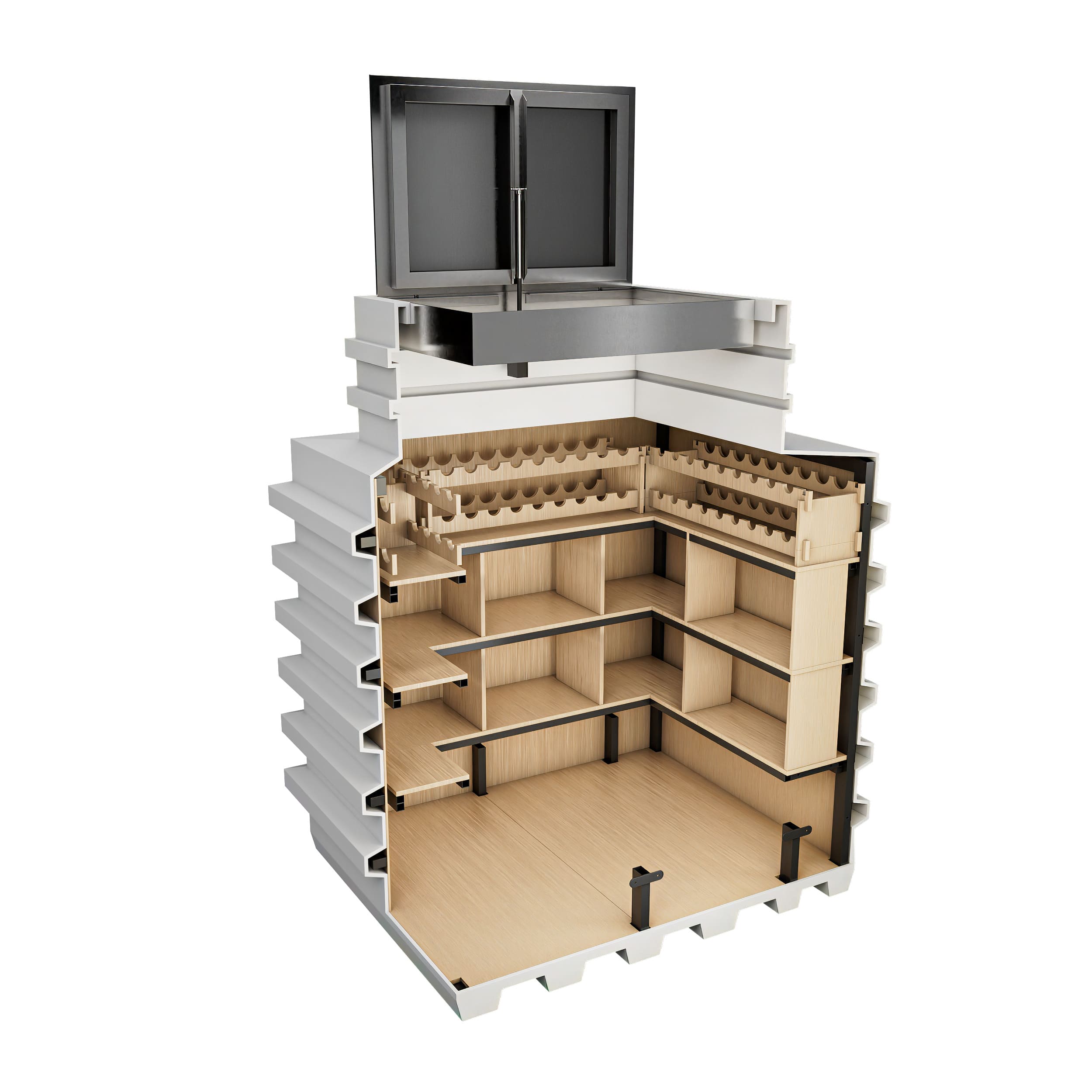 underground prefabricated wine cellar – Up to 400 bottles – 3 rows of shelves – Volume 2.0 m³  – Length 160cm – Width 130cm – Height 200cm – Weight 350 – Entrance dimensions  🍏 Wine Cellar 130x160 Natural Fridge Gross price  4,360  EUR  Offer