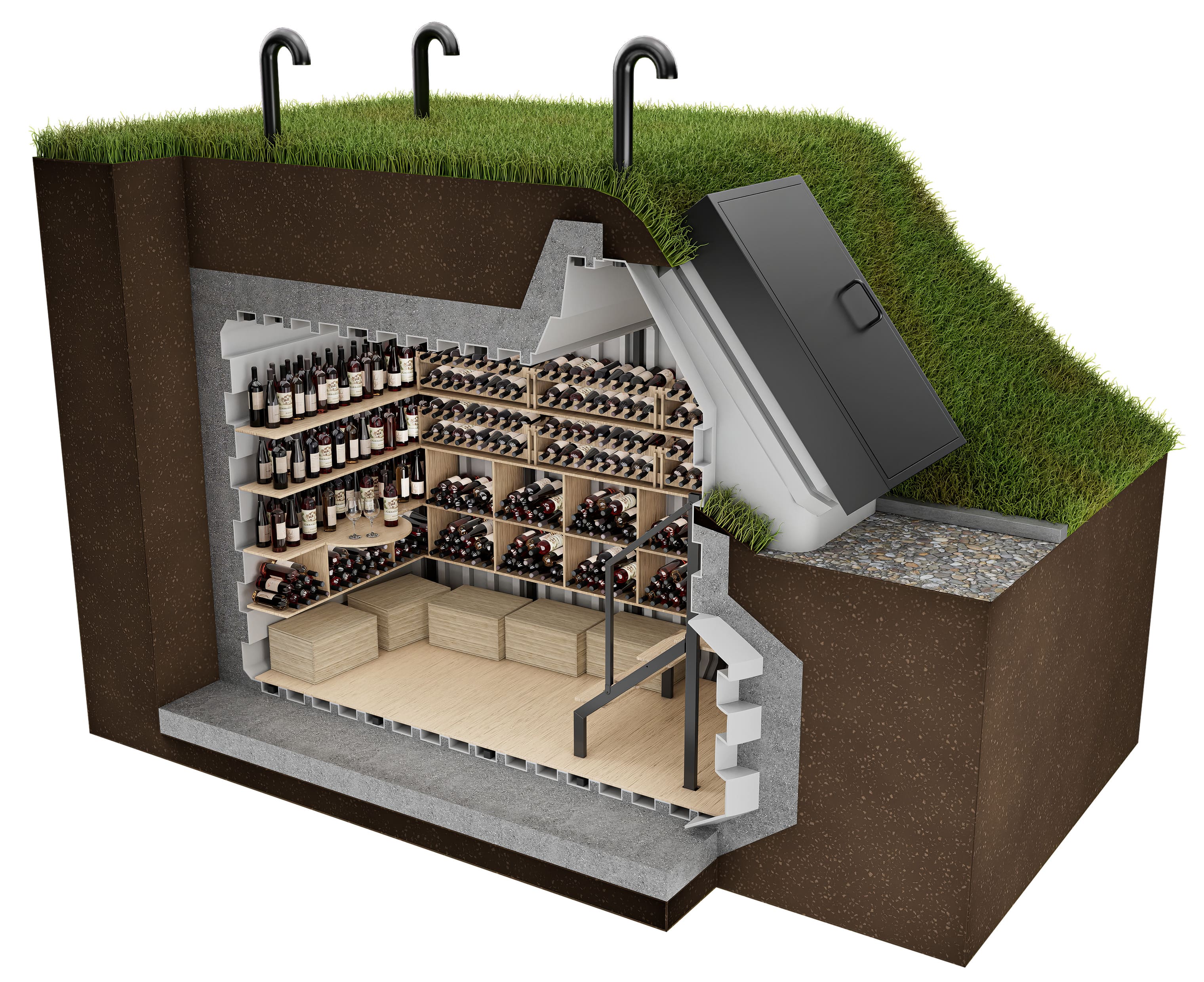 Wine Cellar 200x350 of the shelves 30-35 cm – Shelf area 9.8 m² Wine Cellar 200x350 Natural Fridge Gross price  13,040  EUR